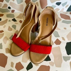Torrid Nude Red Strap Block Heels